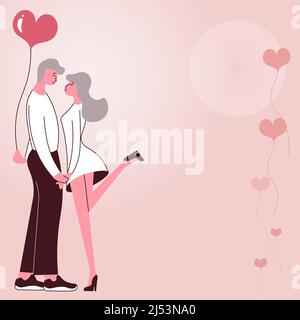 Couple charmant tenant les mains prêtes à baiser montre l'harmonie entre les paires. Homme portant le présent embrassant femme embrassant représente romantique duo passionné Illustration de Vecteur