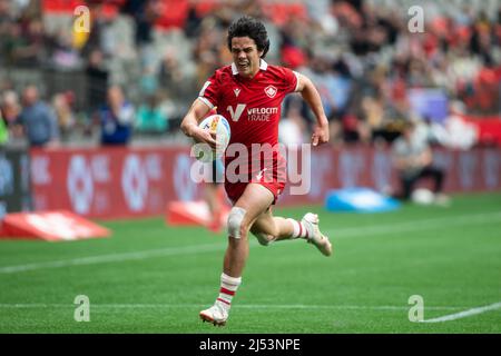 Vancouver, Canada, le 17 avril 2022 : Brock Webster d'équipe Canada 7s en action pendant le match contre l'équipe Écosse 7s le jour 2 de la HSBC Canada Sevens à la place BC à Vancouver, Canada. Le Canada a gagné avec la note 26-22. Banque D'Images