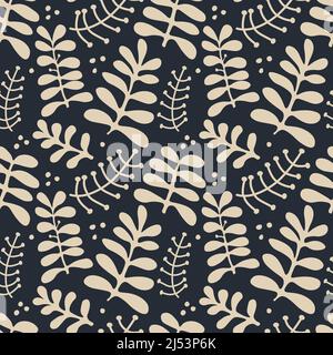 Élégant motif vectoriel sans couture avec feuilles et branches. Arrière-plan moderne et abstrait de style scandinave. Imprimé pour le textile, le tissu, la décoration de la maison Illustration de Vecteur