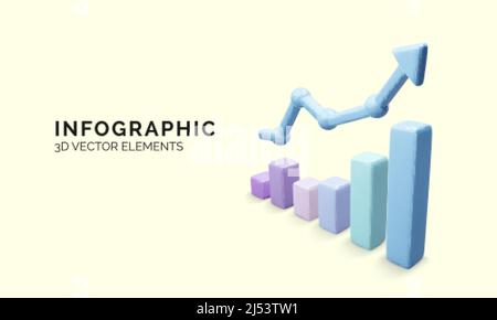 Graphique réaliste. Graphique barres de croissance avec flèche de montée. Bannière de concept de marketing numérique. Illustration vectorielle Illustration de Vecteur