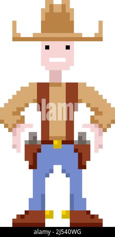 Pixel art cowboy tenant un pistolet, illustration vectorielle Illustration de Vecteur