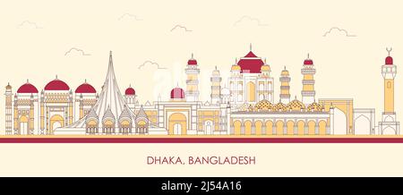 Caricature Panorama par Skyline de la ville de Dhaka, Bangladesh - illustration vectorielle Illustration de Vecteur