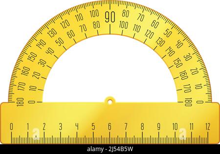 Rapporteur en plastique. Outil de mesure d'angle réaliste. Équipement d'école de géométrie Illustration de Vecteur