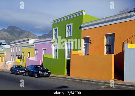 Maisons colorées du quartier malais Bo Kaap, Afrique du Sud, Capetown Banque D'Images