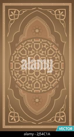 Illustration vectorielle de l'art islamique du tissu de prière musulman, fond marron Illustration de Vecteur