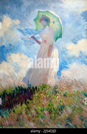 Étude d'une figure en plein air, face à gauche, femme avec un parasol, essai de figure en plein air, femme a l'ombrelle tournée vers la gauche, Claude Monet, Banque D'Images