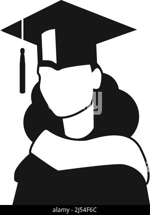 Icône étudiante féminine. Fille noire en casquette de Bachelor Illustration de Vecteur