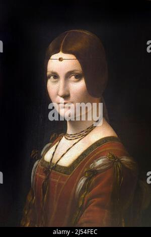 Portrait d'une femme inconnue, la Belle Ferronière, Léonard de Vinci, vers 1490, Musée du Louvre, Paris, France, Europe Banque D'Images