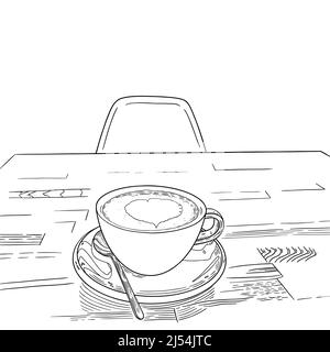 en attendant une date pour un concept de réunion romantique - une tasse de cappuccino avec un motif coeur dans un café sur une table en bois. Illustration de Vecteur