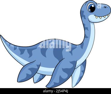 Animal préhistorique de mer. Dessin animé bleu dinosaure natation Illustration de Vecteur