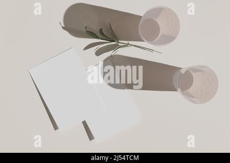 Maquette de feuille de papier blanche vide. Maquette photo. 3D rendu. Modèle d'identité de marque. Banque D'Images