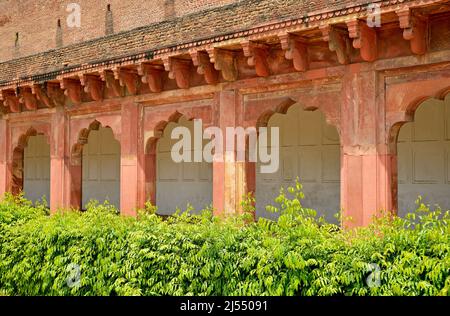 Arches et colonnes à Red fort, Agra Banque D'Images