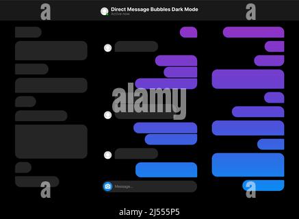 L'illustration vectorielle de différentes tailles et couleurs de dégradé dirige les bulles de message en mode sombre Illustration de Vecteur