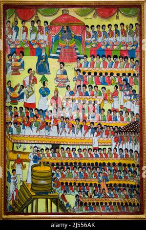 Peinture à l'huile « banquet de Haile Selassie », Musée national d'Addis-Abeba, Éthiopie Ölgemälde « Bankett de Haile Selassie », Musée national d'Addis-Abeba, Äth Banque D'Images