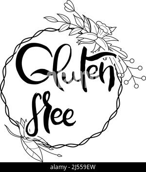 Sans gluten. Carte de grillage à la main avec fond de fleur. Lettres de style rétro faites main. Typographie vectorielle vintage dessinée à la main illust Illustration de Vecteur