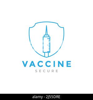 seringue avec logo ligne bouclier conception vecteur symbole graphique icône illustration idée créative Illustration de Vecteur