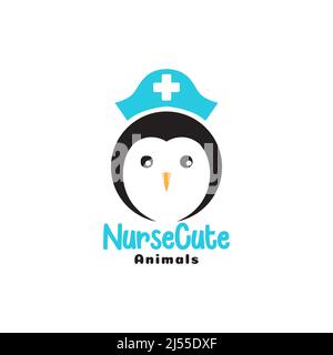 petit pingouin mignon infirmière logo design vecteur graphique symbole icône illustration idée créative Illustration de Vecteur