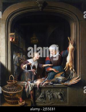 A Poulterer's Shop de Gerrit Dou (1613-1675), huile sur chêne, c. 1670 Banque D'Images