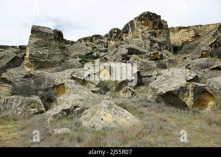 Rochers, Réserve historique et culturelle de l'État du Gobustan, Azerbaïdjan, Azərbaycan, Asie, site du patrimoine mondial de l'UNESCO Banque D'Images