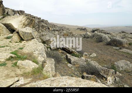 Rochers, Réserve historique et culturelle de l'État du Gobustan, Azerbaïdjan, Azərbaycan, Asie, site du patrimoine mondial de l'UNESCO Banque D'Images