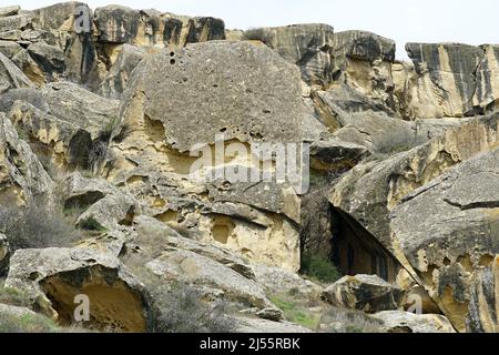 Rochers, Réserve historique et culturelle de l'État du Gobustan, Azerbaïdjan, Azərbaycan, Asie, site du patrimoine mondial de l'UNESCO Banque D'Images