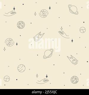 Motif sans couture. Ensemble d'objets cosmiques Illustration de Vecteur