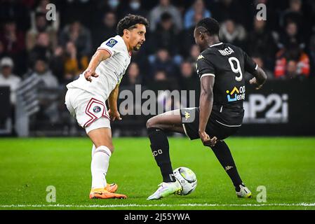 Angers, France, France. 20th avril 2022. MARQUINHOS de PSG lors du match de Ligue 1 entre Angers SCO et Paris Saint-Germain (PSG) au stade Raymond-KOPA le 20 avril 2022 à Angers, France. (Image de crédit : © Matthieu Mirville/ZUMA Press Wire) Banque D'Images