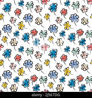 Motif sans couture de fleurs sauvages multicolores sur fond blanc Illustration de Vecteur