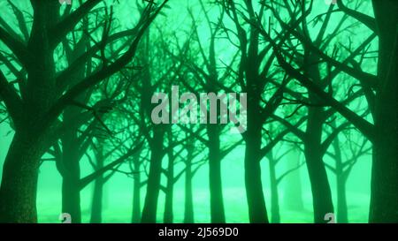 une lumière verte brillante au milieu de la forêt (rendu 3d) Banque D'Images
