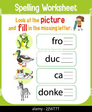 Feuille de calcul pour l'illustration des mots orthographiques Illustration de Vecteur