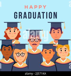 bonne graduation avec illustration à caractères plats Illustration de Vecteur