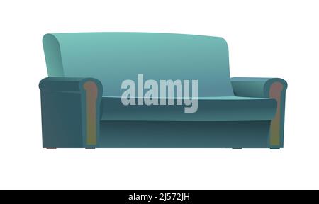 Canapé bleu. Mobilier classique et simple pour s'asseoir. Ensemble d'objets isolés sur fond blanc. Vue latérale. Vecteur. Illustration de Vecteur