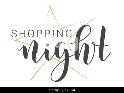 Illustration vectorielle. Lettrage manuscrit de Shopping Night. Modèle pour bannière, invitation, fête, carte postale, affiche, Impression, autocollant ou produit Web. Illustration de Vecteur
