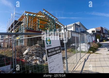 Maisons australiennes en cours de construction à Canberra, à Denman Prospect une nouvelle banlieue en cours de création, Canberra, ACT, Australie Banque D'Images