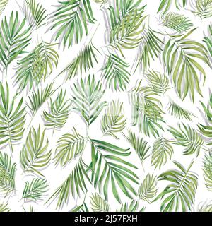 Motif tropical sans couture avec feuilles de palmier. Imprimé aquarelle d'été avec plantes vertes. L'illustration florale exotique convient aux vêtements, textiles, Banque D'Images