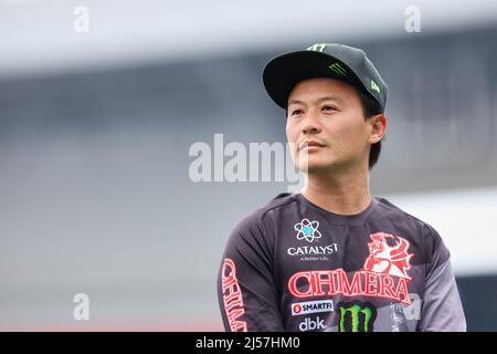 Chiba, Japon, 21 AVRIL 2022, Takayuki Higashino (JPN), 21 AVRIL 2022 : X Games Chiba 2022 Conférence de presse au STADE ZOZO Marine, Chiba, Japon. Crédit: Naoki Morita/AFLO SPORT/Alay Live News Banque D'Images