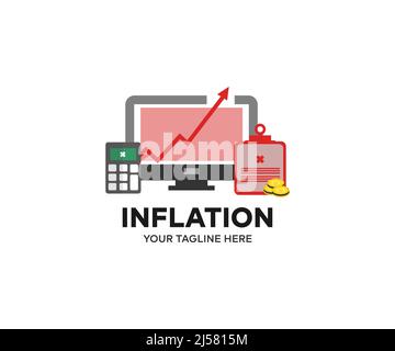 Inflation, design du logo de l'économie mondiale. Comptable calculant le rapport fiscal, la conception et l'illustration de vecteur financier. Illustration de Vecteur