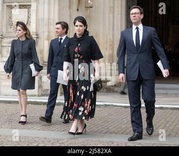 Londres, Royaume-Uni. 29 mars 2022. La princesse Beatrice et le mari Edoardo Mapelli Mozzi, et la princesse Eugénie et le mari Jack Brooksbank assistent à un mémorial Banque D'Images