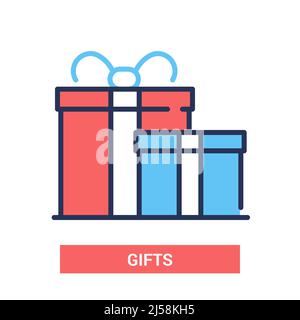 Boîtes-cadeaux - conception de ligne vectorielle une seule icône isolée Illustration de Vecteur