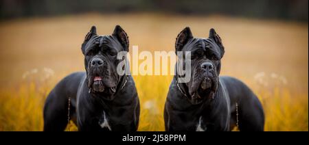 Le mastiff italien Cane Corso pose dans le champ d'automne Banque D'Images