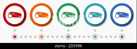 Jeu d'icônes vectorielles de robot tondeuse, modèle d'infographie, conception plate boutons Web colorés en 5 couleurs Illustration de Vecteur