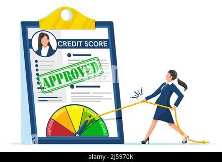 Femme d'affaires qui modifie les renseignements personnels sur le crédit Illustration de Vecteur