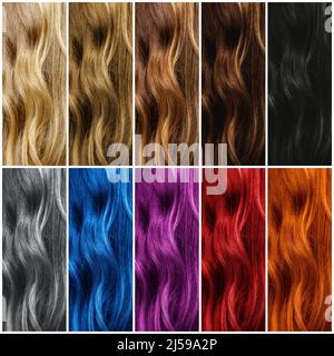 Différentes couleurs de teinture des cheveux. Ensemble d'échantillons de différentes couleurs de cheveux. Banque D'Images