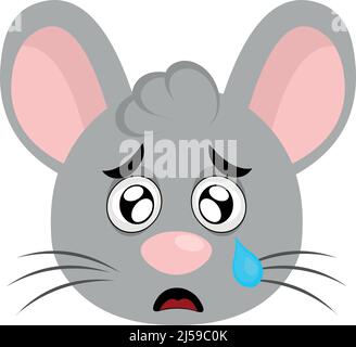 Illustration vectorielle d'un visage de souris de dessin animé avec une expression triste, pleurant avec une déchirure dans son œil Illustration de Vecteur