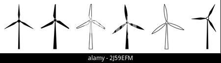 Ensemble d'icônes de Moulin à vent. Concept d'énergie de l'air. Illustration vectorielle isolée sur fond blanc Illustration de Vecteur