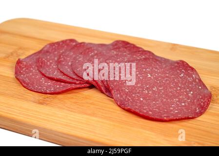 Tranché de salami dans un gros plan Banque D'Images