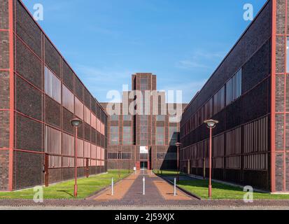 Zeche Zollverein, site classé au patrimoine mondial de l'UNESCO, Halls 5 et 6, au milieu de la construction du Musée Red Dot Design dans l'ancien chaufferie du Banque D'Images