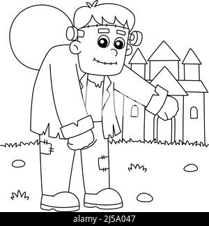 Frankenstein Halloween coloriage page pour enfants Illustration de Vecteur