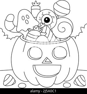 Trick or Treat Pumpkin Halloween coloriage page Illustration de Vecteur