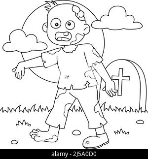 Page de coloriage de Halloween zombie pour enfants Illustration de Vecteur